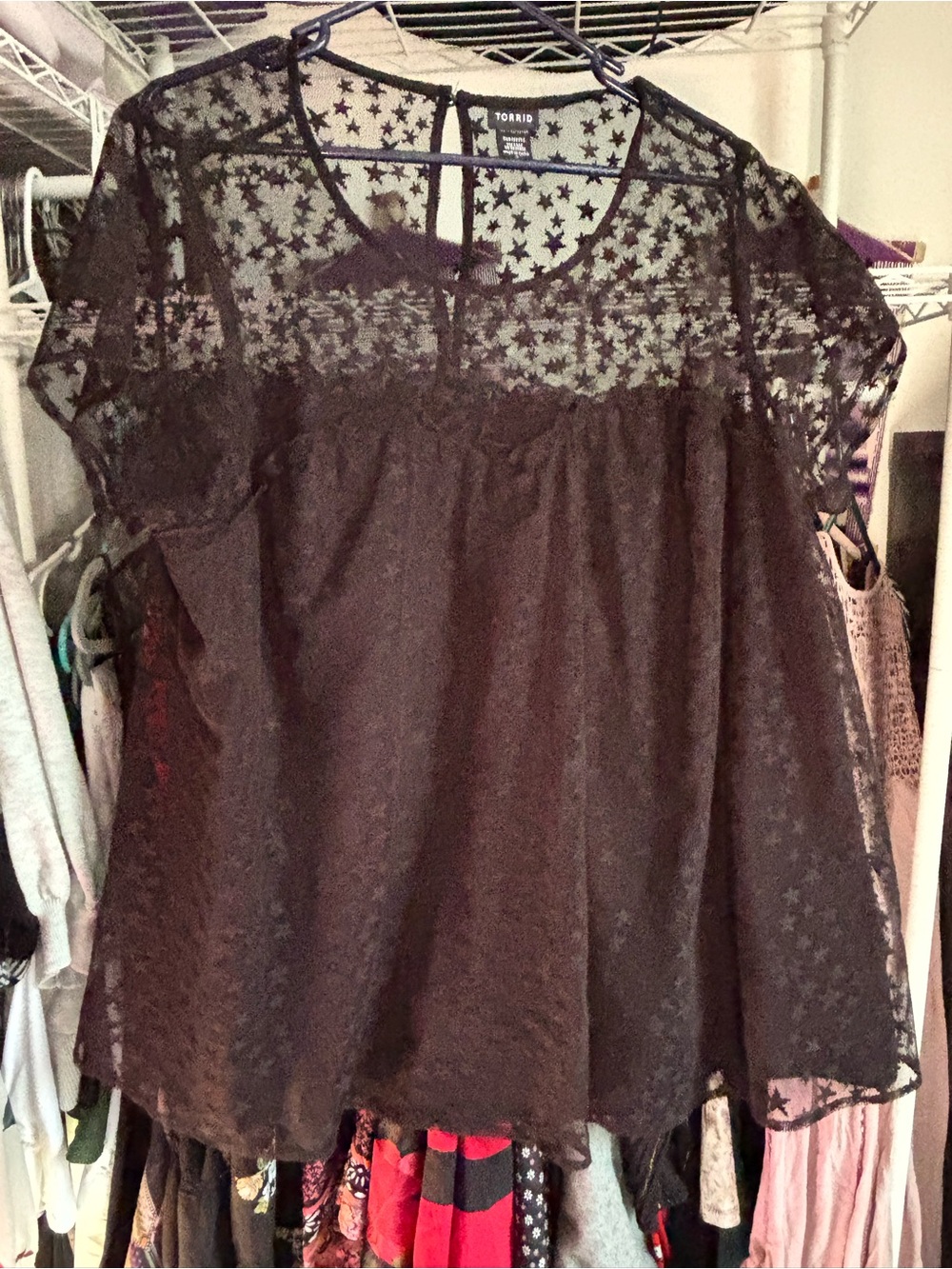 torrid Black Star Lace Short Sleeve Blouse